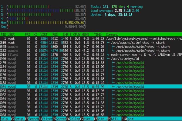 linux shell screenshot htop