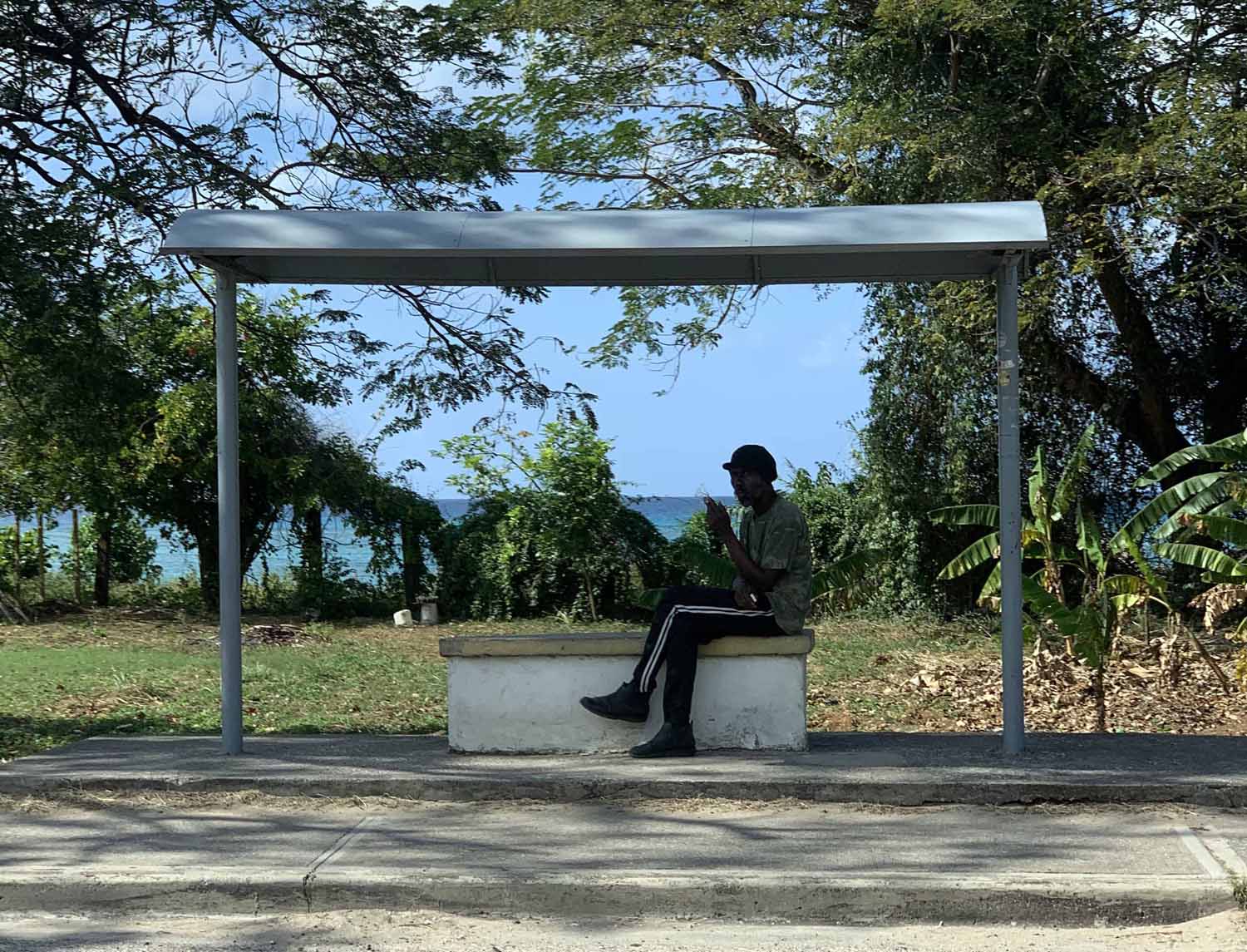 Jamaica mies bussipysäkillä