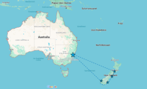 Risteilyn reitti - Australia - Uusi-Seelanti